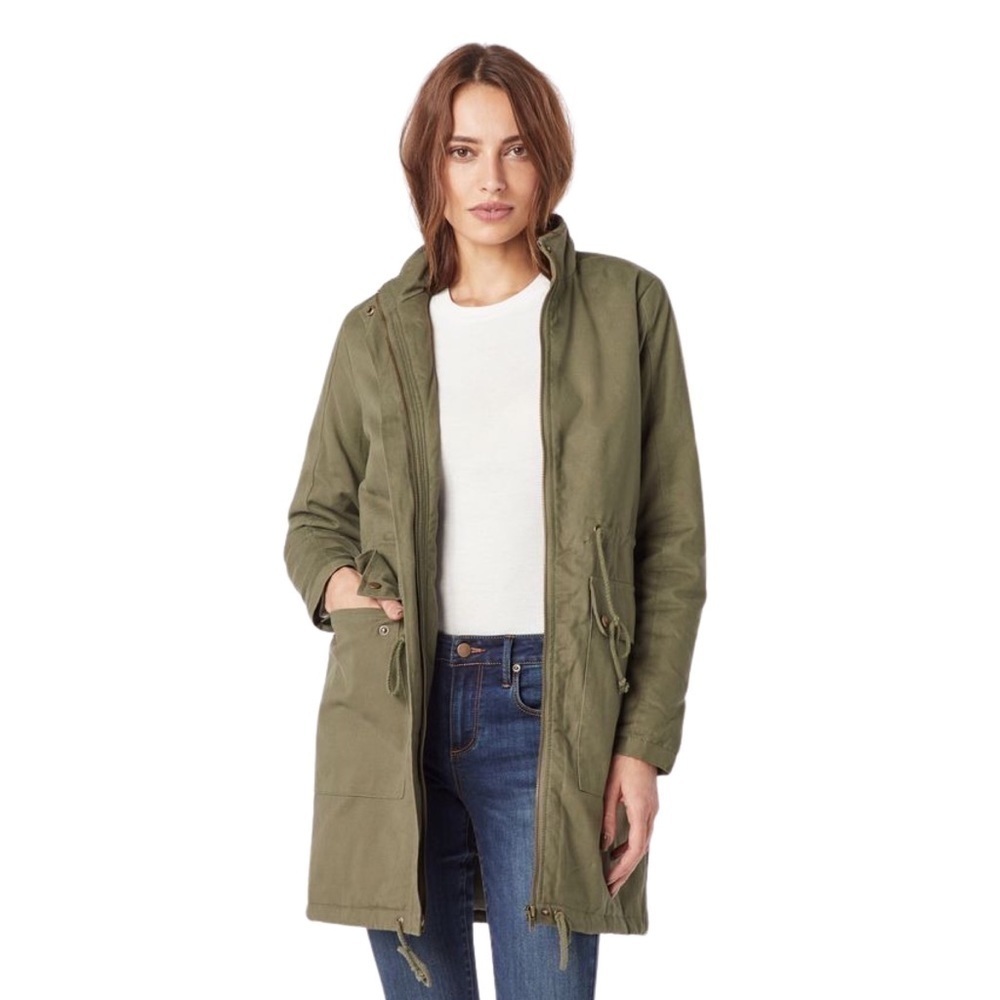 JustFab Removable Faux Fur Hood Parka Olive Green Jacket